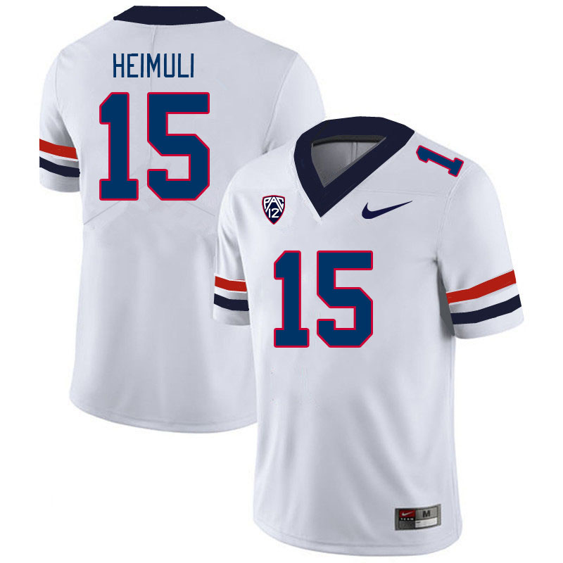 Men #15 Daniel Heimuli Arizona Wildcats College Football Jerseys Stitched-White